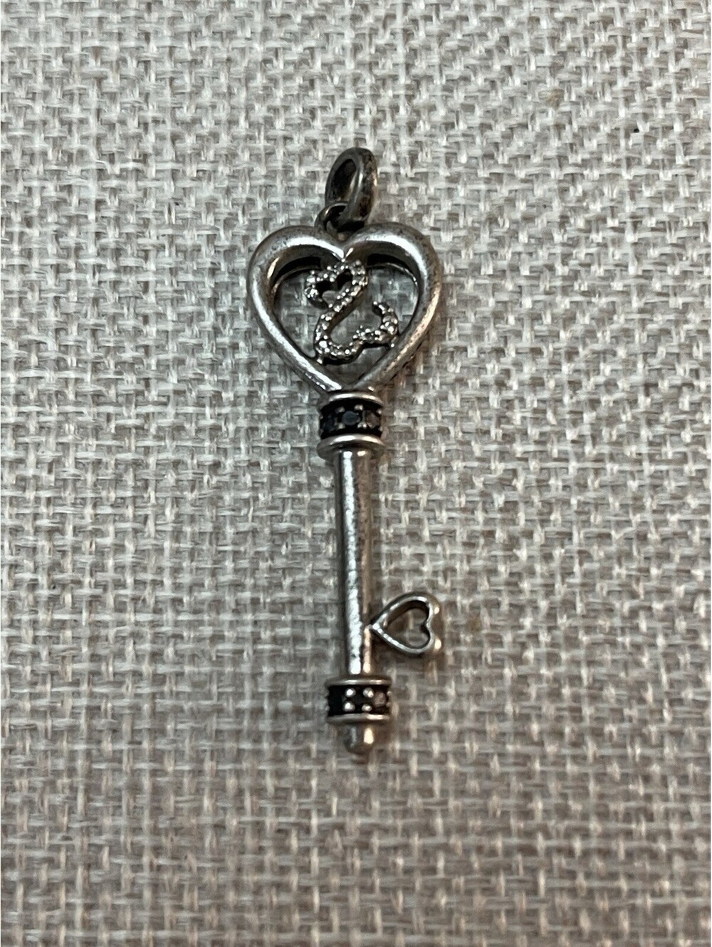 Jane Seymour Open Hearts JWBR Sterling Black White Diamond Key Heart Pendant